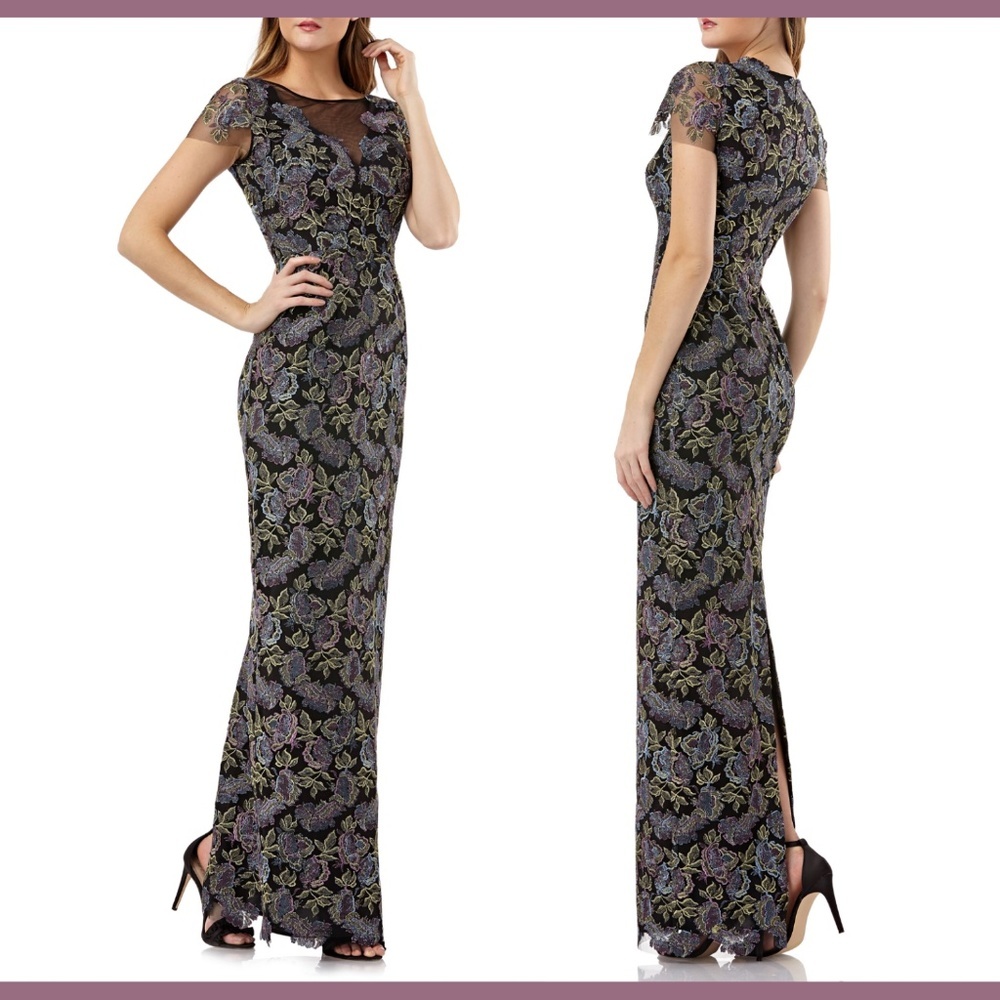 NEW $360 JS Collection Metallic Floral Embroidered Gown {SZ 4‎ ]